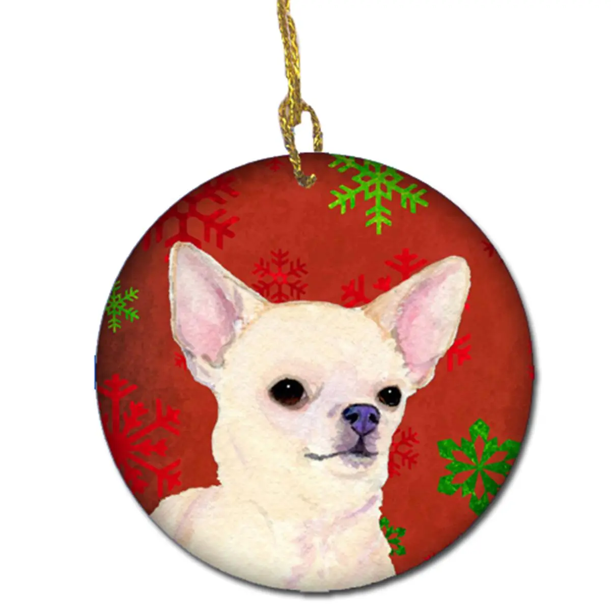 Chihuahua Themed Red Snowflakes Holiday Christmas Ceramic Ornament, Festive Home Decor Gift, Paint