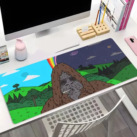 Funny Bigfoot Cartoon design Large Gaming Mouse Pad, Aesthetic Office Desktop Accessory Desk pad Non-Slip Rubber Base Stitched Edge Best For Desk Laptop For Home Office Game Gift For Friends Family Boyfriend/Girlfriend Gaming Enthusiasts