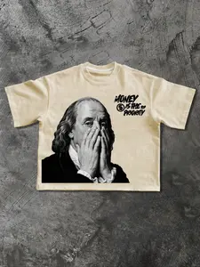 Unisex Street Style Streetwear Cotton Washington Portrait Dollar Print Graphics Fitted Round Neck Cropped Short Sleeve T-Shirt, Casual Stylish Tee, Fashion Trendy Hip Hop Rap Lover Casual Couple Wear