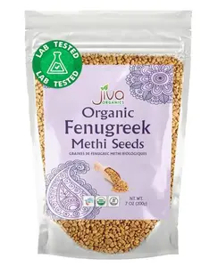 Jiva Organic Fenugreek Seeds 7 Ounce – Non-GMO, Gluten Free, All Natural Fenugreek Spice – Organic Fenugreek Seeds for Hair Growth, Cooking & Sprouting - Methi Seeds for Methi Dana Water - Raw & Natural, Product of India