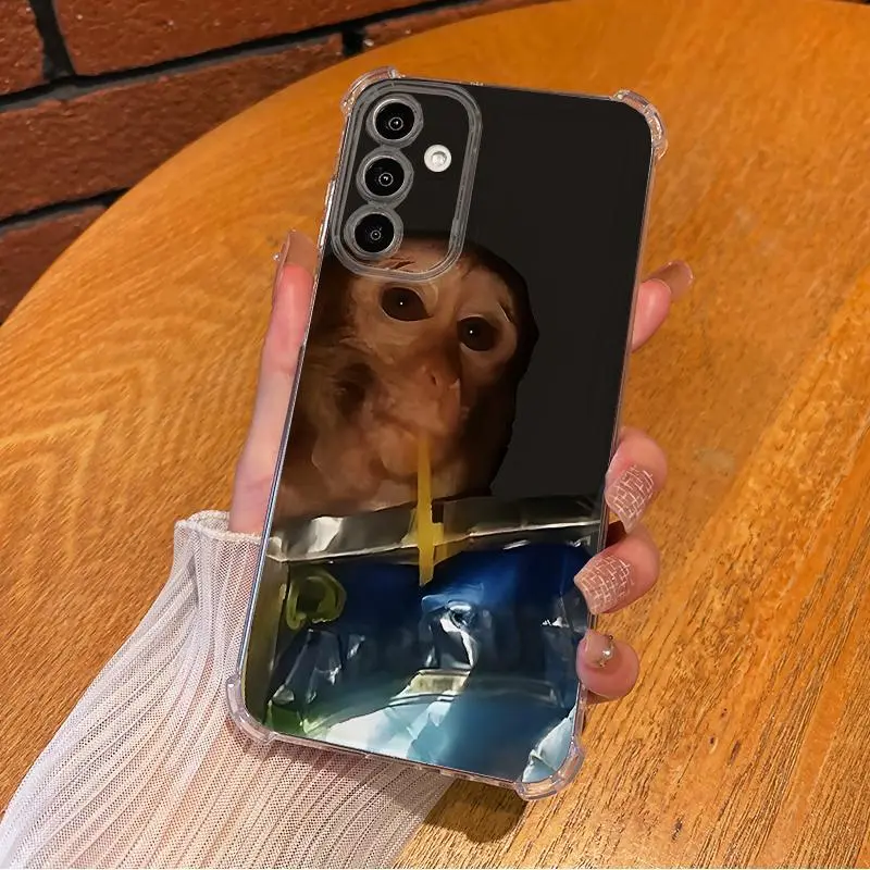 Monkey Sipping Caprisun Phone Case For SAMSUNG GALAXY A14 A15 A16 A25 A26 A34 A35 A36 A53 A54 A55 A56 4G 5G Gift Ideas Anti-drop Cellphone Protective Case Soft Transparent Shockproof Mobile Phone Cover Ultra Thin Magnetic Wireless Charging