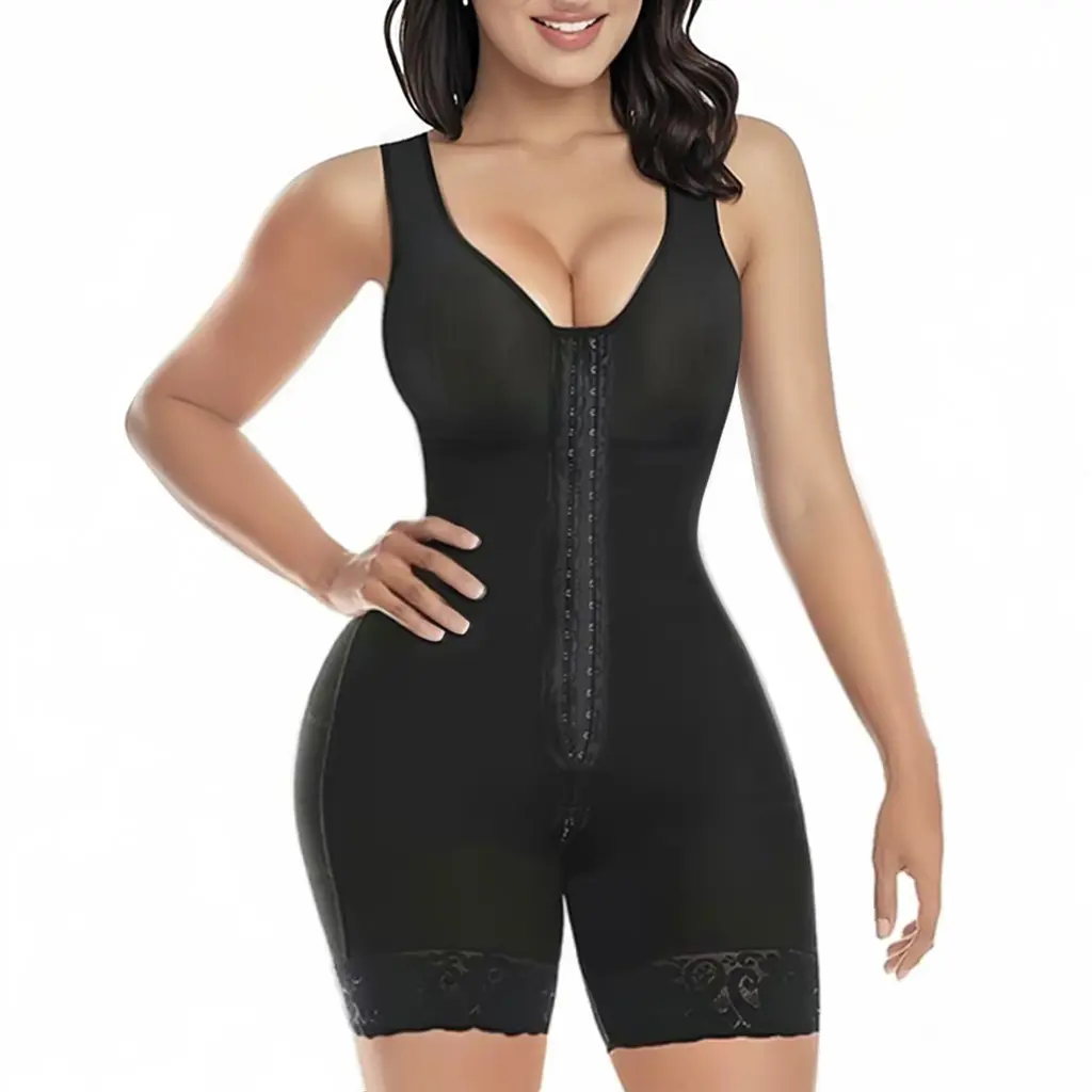 Women's Colombian Faja Fullbody Shapewear Bodysuit - Basic Compression, Zipper Crotch, Sexy V-Neck, Tummy Control Lift Shapewear Bodysuit for Everyday & Activewear Use, Fullbody Shapewear Bodysuits