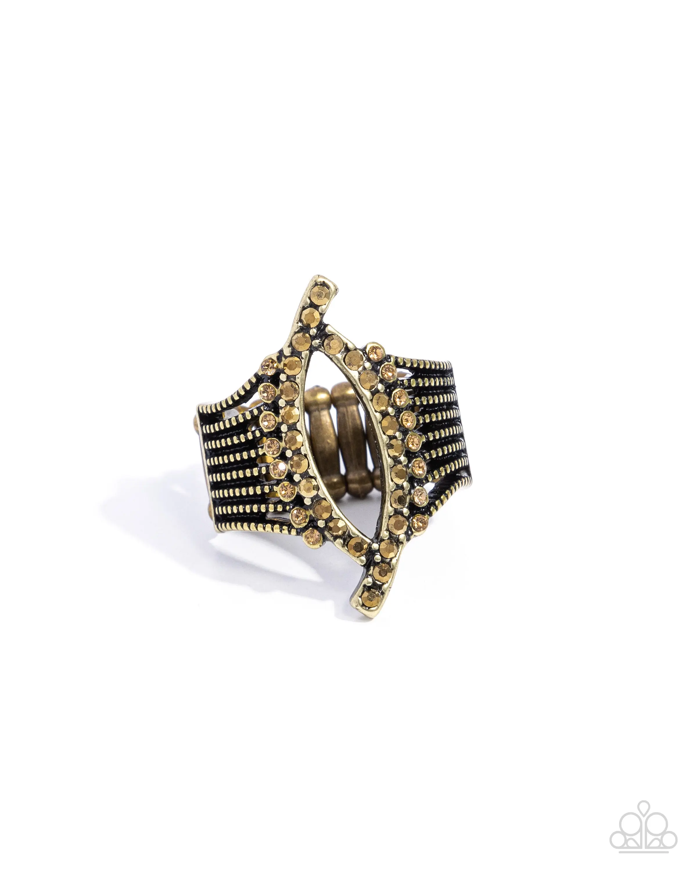 Fearless Framework - Brass Topaz Rhinestone Ring - Paparazzi