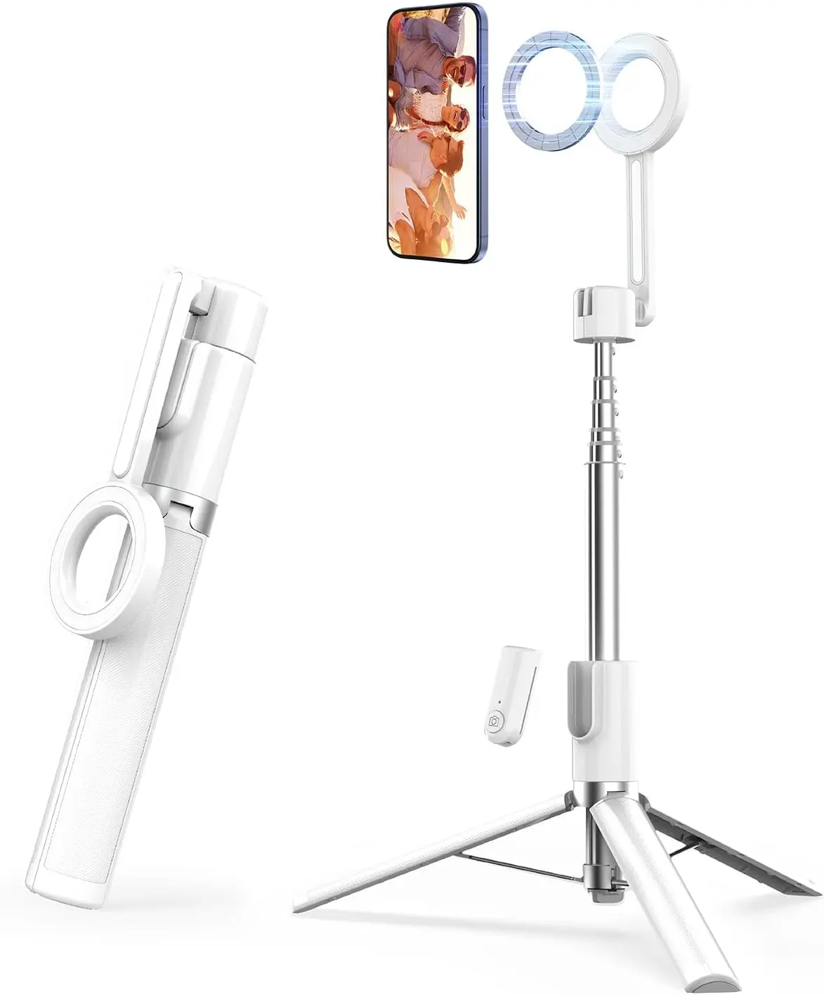 65" Extendable Magnetic Selfie Stick Tripod - Mobile Selfie Accessories for iPhone & Android Smartphones, Alloy Build, 330° Rotation, Bluetooth Remote Control, Ultra-Stable Anti-Slip Design for TikTok Vlog Recording, Universal Devices Compatibility