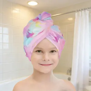 Girls' Microfiber Hair Towel with Buckle, Soft Quick-Dry Bath Hat, Cartoon Pattern Absorbent Head Wrap for Women & Girls Bathroom Use, Hair Turban Towel
