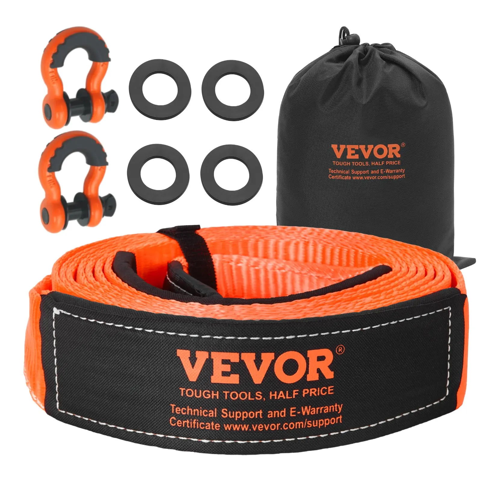 【Summerfinds】VEVOR Heavy Duty High Load Towing Recovery Kit, 3x20ft Tow Strap (MBS-36000 lbs) with Tree Saver Winch Strap, Triple Reinforced Loop, Protective Sleeves, Storage Bag, 3/4in D-Ring Shackles, Car Accessory for Trucks Jeeps, Vehicle Accessories
