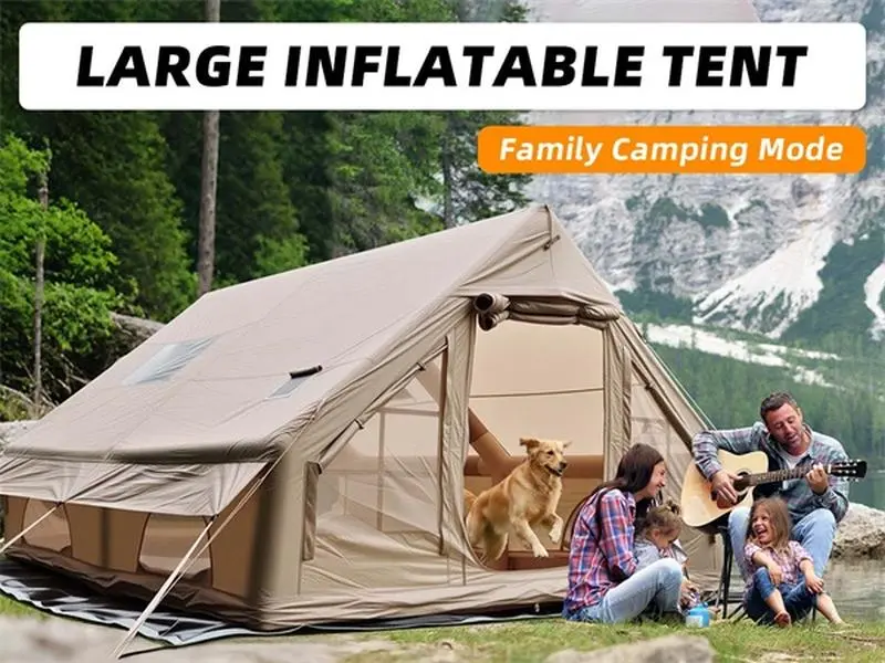 Senleetoo Inflatable Pop-Up Outdoor Shelter Tent - 5-8 People 4-Season Windproof Waterproof Oxford Warm Tents for Camping with Pump, Windbreak Rope, 5-Min Setup Canopy, Accessories, Insect-Proof Bug Free Design