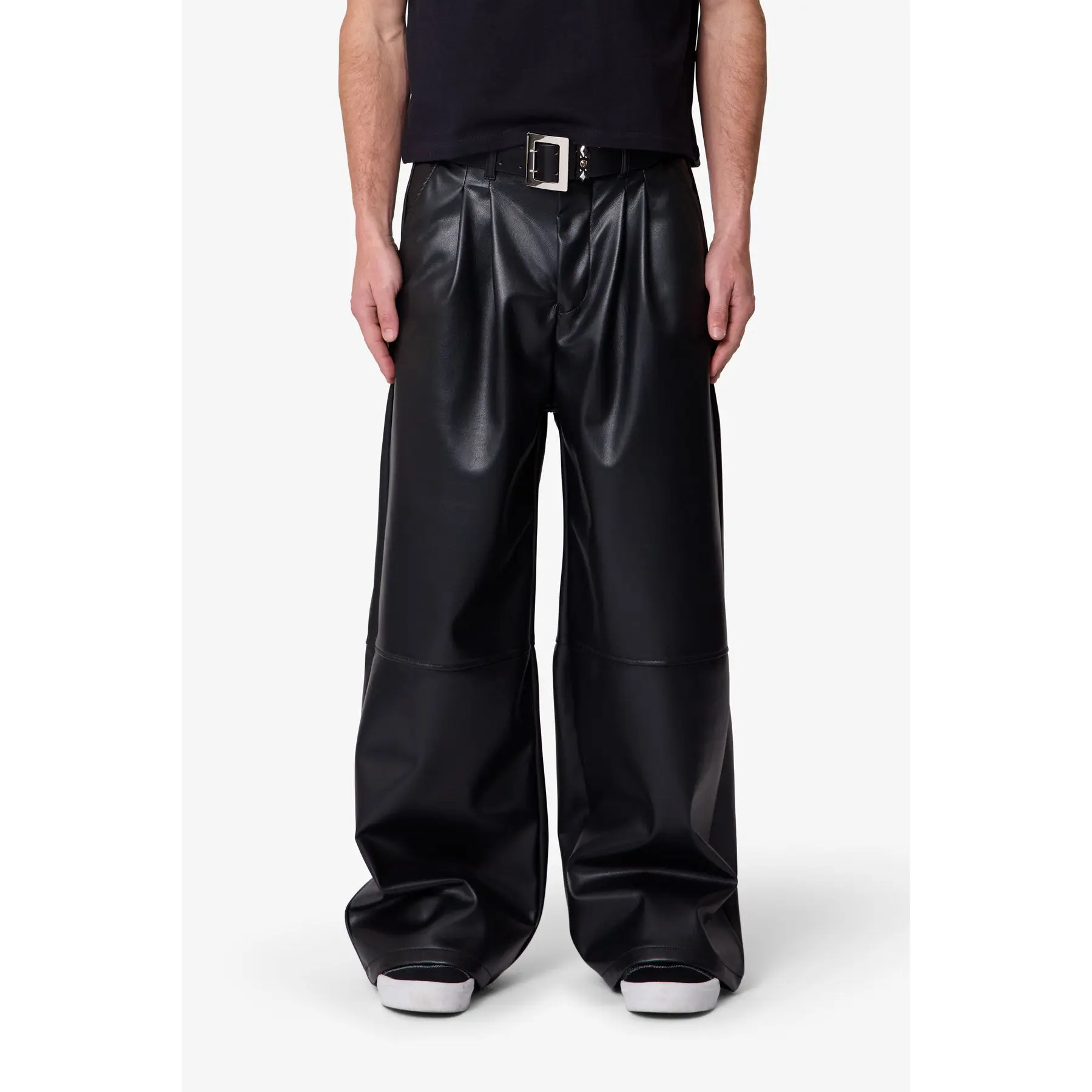 mnml Leather Pleated Trouser - Black