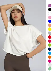 Women's Plain Cut-Out Asymmetrical Hem Batwing Sleeve Tee, Casual Short-Sleeve Round-Neck T-Shirt for Summer, Ladies' Clothing for Daily Wear