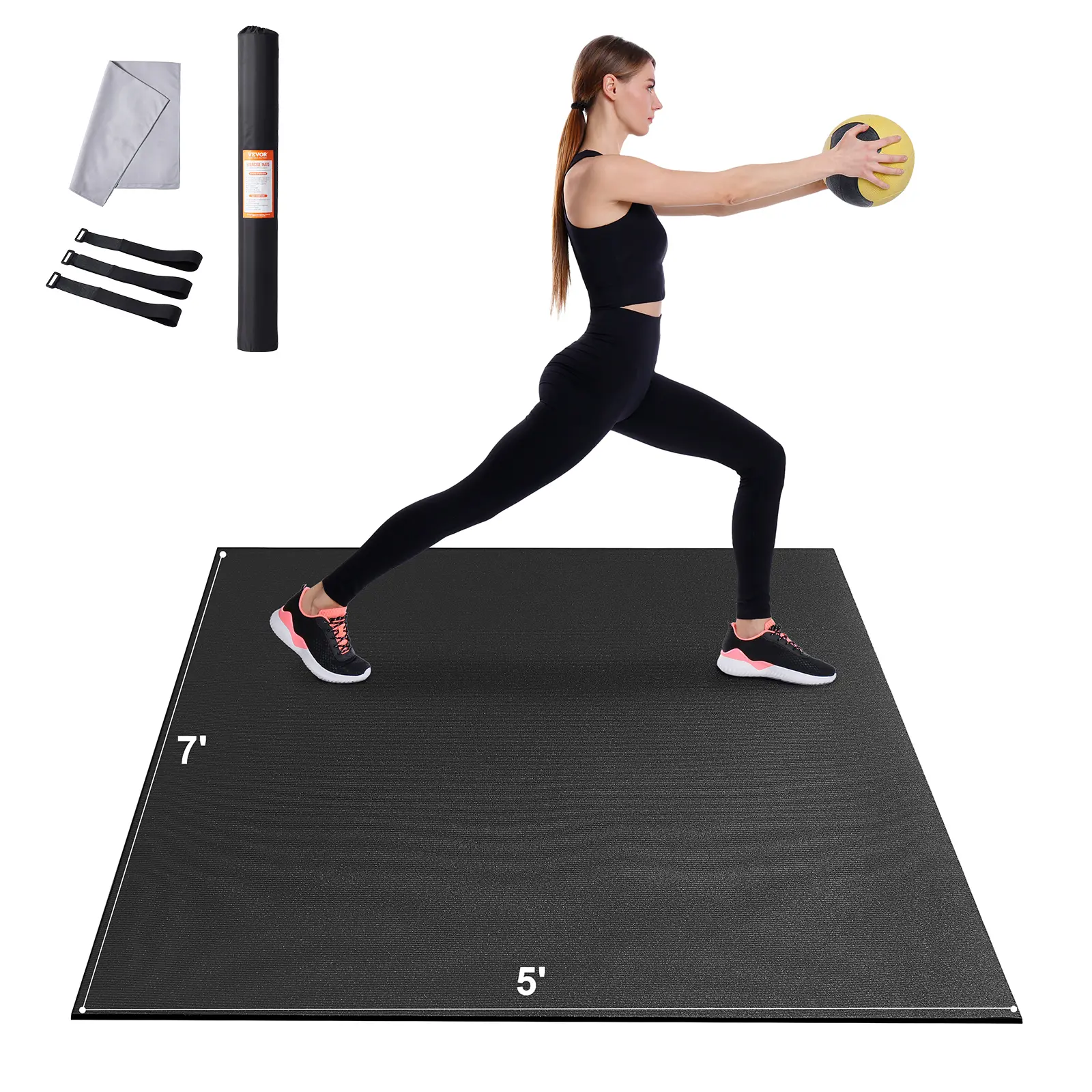 VEVOR 7x5ft Non-Slip High-Density Premium Yoga Mat, Home Fitness Mat with Carry Bag & Strap, for Men, Women, Yoga & Pilates Workouts