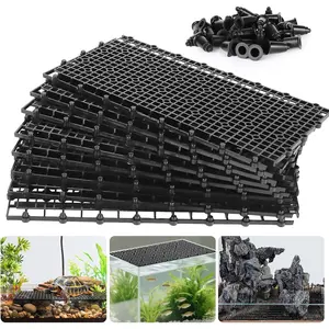 12pcs Aquarium Fish Tank Divider Filter Bottom with Bracket, Plastic Egg Crate Grid (11.6X5.7inch) for Fish Tank Separation, Bottom Filtration & DIY Aquascaping (Black, 72 Brackets)