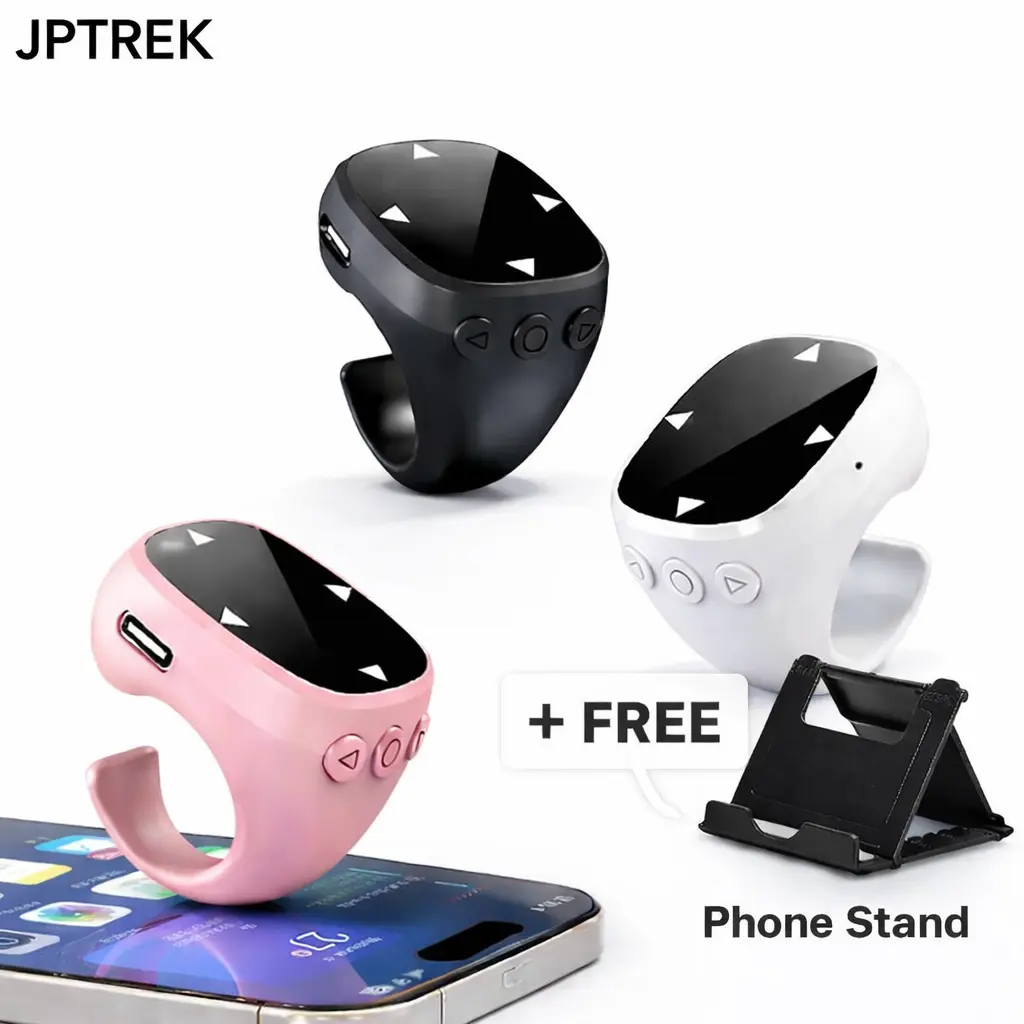JPTREK aWireless Remote Control for Phone, Scroll Ring for Reading, Photo & Video Shutter, Compatible with iOS & Android, FREE Phone Stand Included