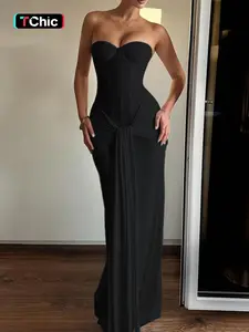 Elegant Halter Neck Dress with Flowing Sleeves, Long Sleeve Bodycon Midi Dress, Perfect for Parties & Special Occasions, Formal Wear