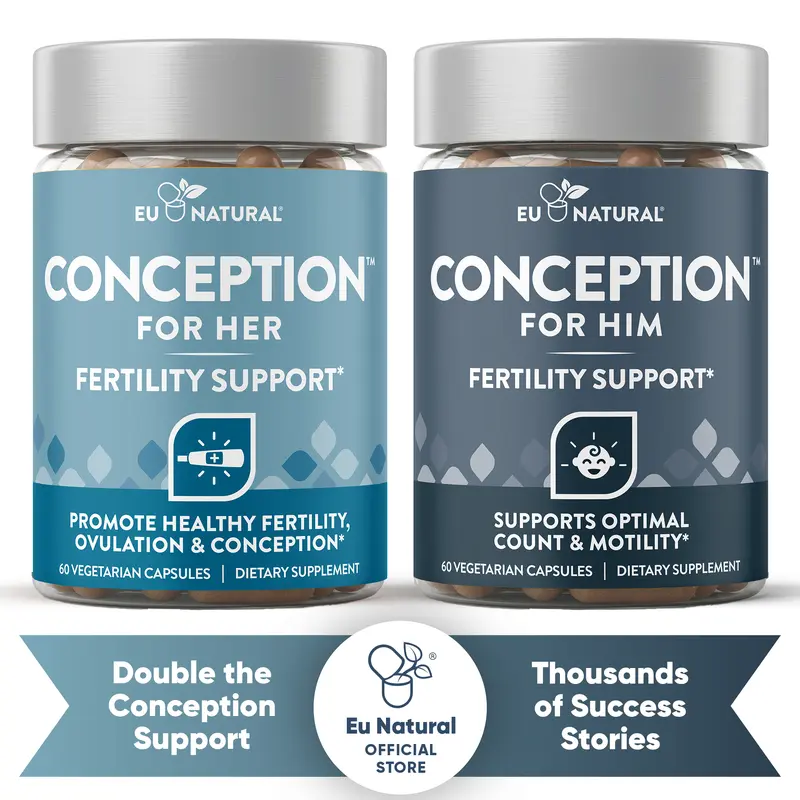 Eu Natural Conception for Her + Him Bundle - Fertility Supplements Combo for Women & Men - Promote Hormone Balance, Cycle Consistency, Aid Ovulation, Egg Health, Sperm Health, CoQ10