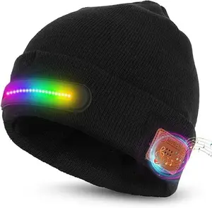 RGB LED Bluetooth Beanie with Music Sync, USB Rechargeable Light Up Hat for Christmas & Birthday Gifts | 7  & 5 Modes for Night Rides, Parties, Festivals Black