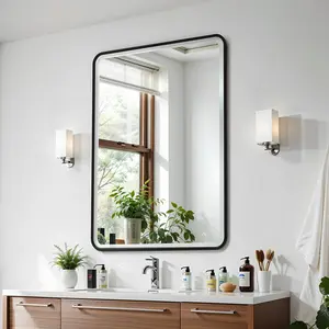 LED Bathroom Mirror with Defogger & Bluetooth, 100x70x4cm Black Frameless 4mm Tempered Aluminum Mirror, Adjustable Color Temperature (3000K/4500K/6500K), IP44 Waterproof, Easy Installation