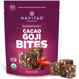 Navitas Organics Cacao Goji Chocolate Berry Superfood+ Bites - 8oz Bag (11 Servings), Plant-Based Power Snacks, USDA Organic, Non-GMO, Gluten-Free, Soy-Free, Kosher, Vegan for Clean Energy & Nutrition