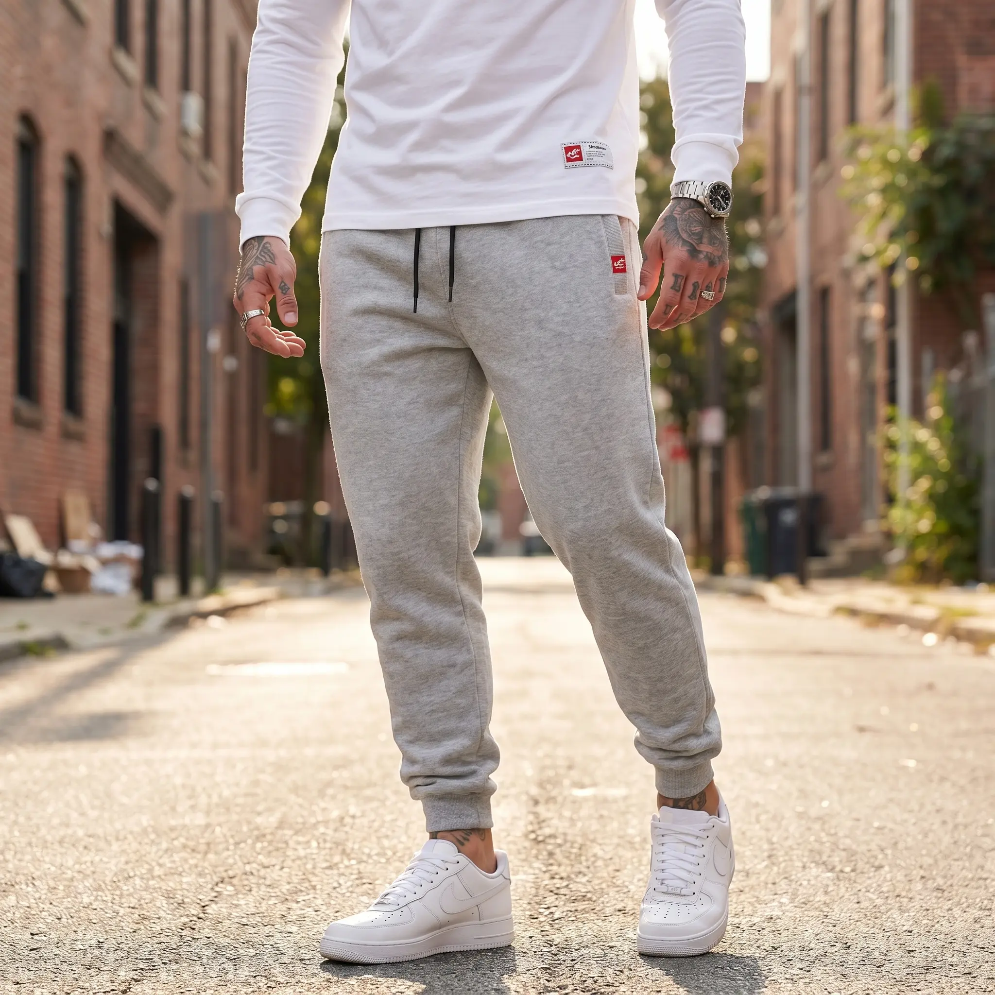Menswear Men's Casual Graphic Tapered Polyester Cargo Pants - Elastic Drawstring, Ribbed Cuffs, Zip Pockets, Breathable, Machine Washable - Spring-Autumn Streetwear for Urban Daily & Hiking
