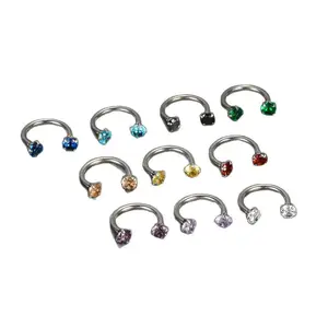 Double Zircon C-Shaped Nose Ring - 316L Stainless Steel Horseshoe Piercing Jewelry, Hypoallergenic for Nose, Eyebrow
