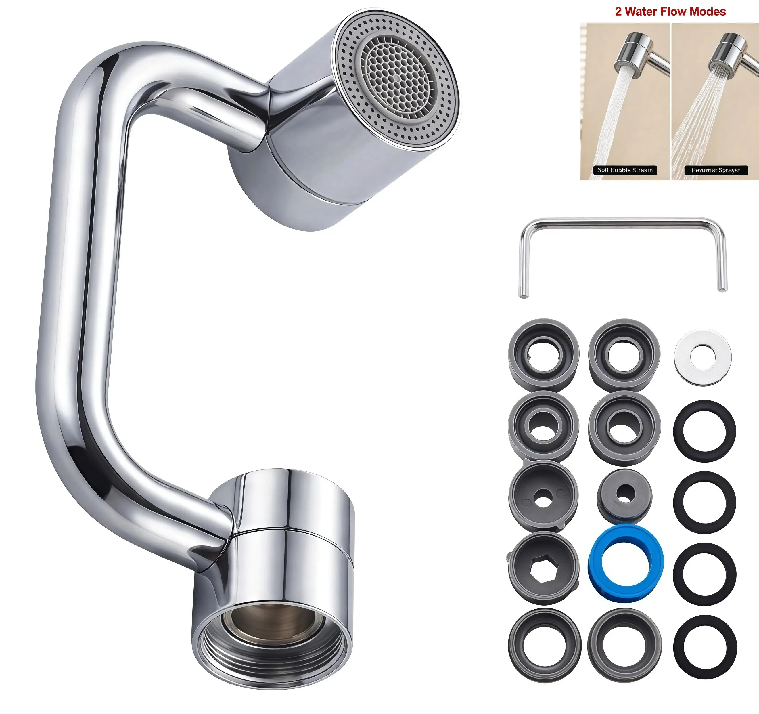 2026 New 2-Mode Water Saving Faucet Aerator, 1080° Rotatable Extender with Facial Spray, 360° Adjustable Universal Tap Head for Kitchen, Bathroom, Laundry Room & Household Wash Basins