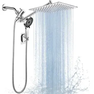 Shower ,10"Rain Shower  with Handheld  Combo with 11'' Angle Adjustable Extension Arm/Flow Regulator/Shower System,High  Rainfall Shower  Clean Bathroom,Matt Black