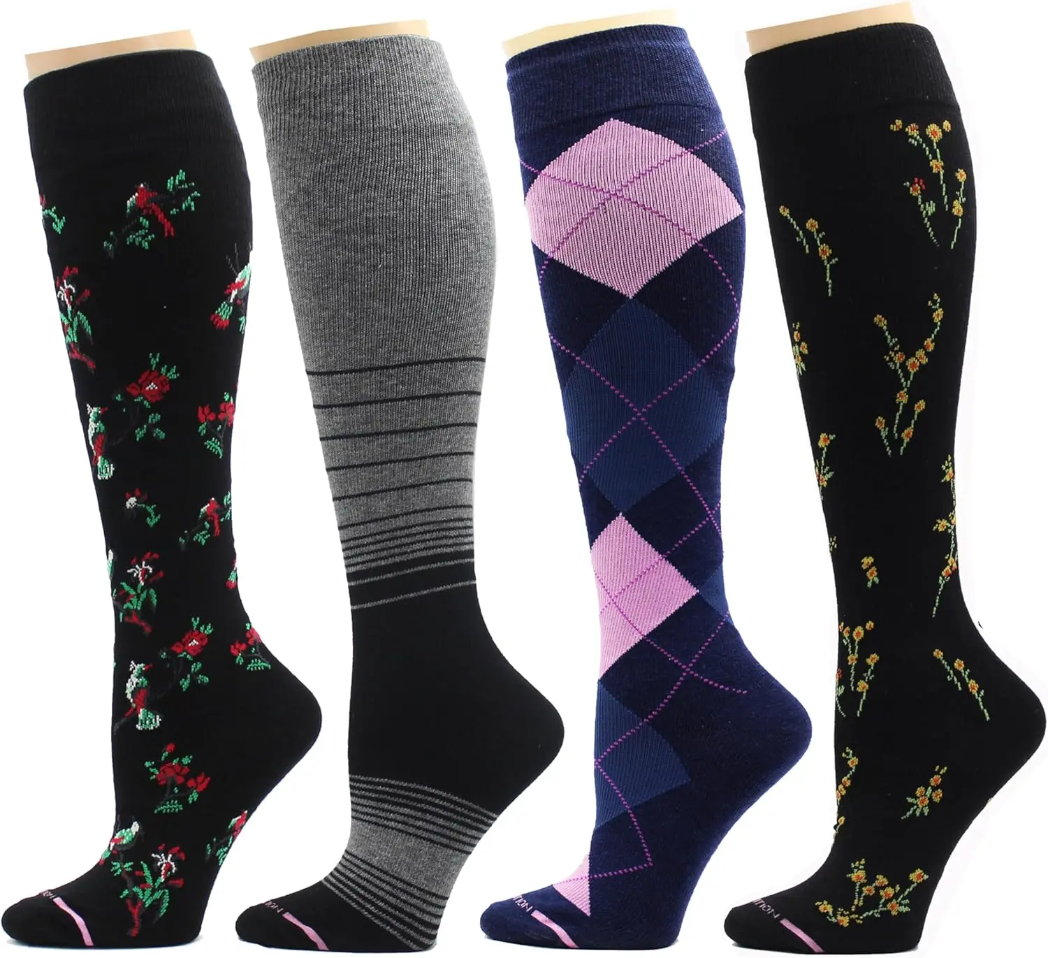 Dr. Motion 4 Pairs Therapeutic Graduated Compression Women's Knee-hi Socks