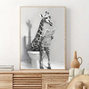 Chic Black & White Giraffe Canvas Art - Unframed Wall Decor for Bathroom, Bedroom, Office, and Living Room
