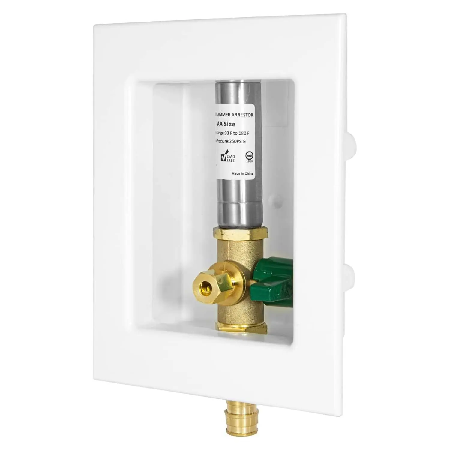 1/2" PEX Expansion (F1960) Inlet, Ice Maker Outlet Box, with Stainless Steel Arrestor