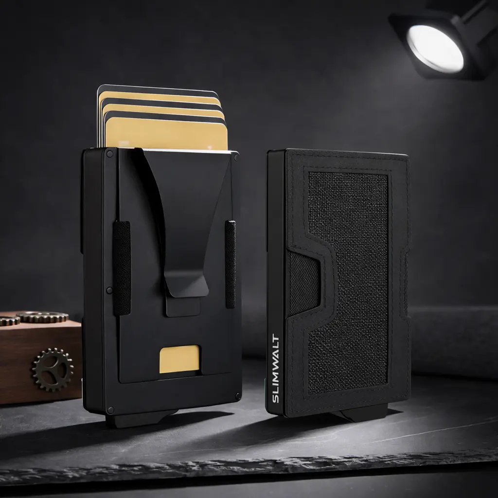 Slimwalt Wallet for Men, Slim Minimalist Metal Pop-Up Card Holder with RFID Blocking, Money Clip & ID Window