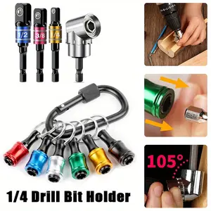 10Pcs Bit Holder Key Chain Gadgets for Men,Including 6Pcs 1/4 Drill Bit Holder,w/Drill Socket Adapter 3 Sizes 1/4" 3/8" 1/2",w/105° Multifunction Right Angle Drill,Hand Tools Kits,Springtok