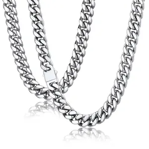 Silver Tone Chain Necklace for Men, Silver Colored Stainless Steel Cuban Link Chain Necklace, Men's Chains 18-26 Inch