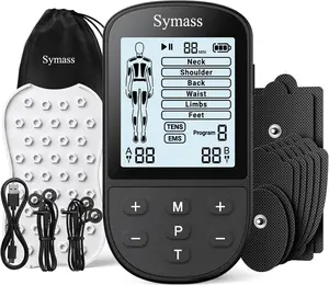 SYMASS TENS Unit Muscle Stimulator, EMS Massager Machine, Dual Channel Electronic Pulse Physical Therapy Machine for Back Pain Relief, Shoulder Recovery, Muscle Relaxation, 24 Modes,10 TENS Unit Pads