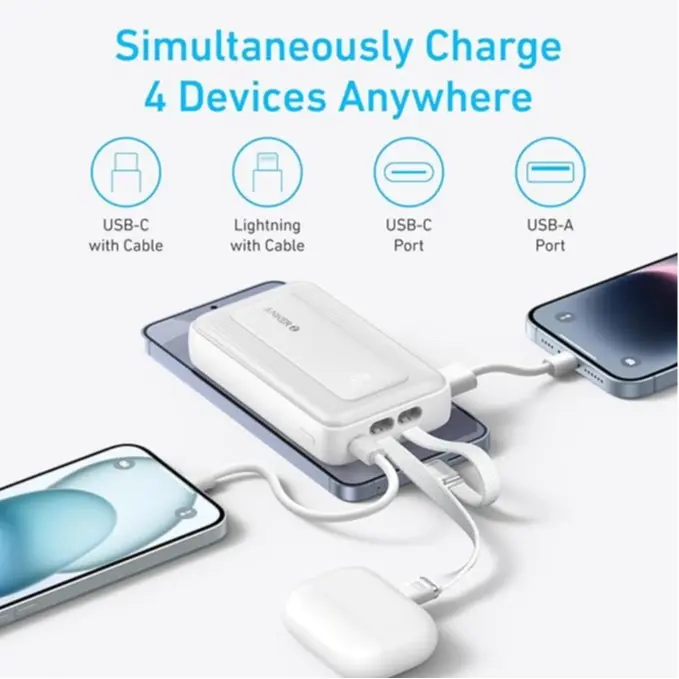 【Zolo Power Bank】Anker, 20,000mAh and  10,000mAh 30W Max Fast Charging with Built-In USB-C and MFi-Certified Lightning Cables, For iPhone 15 Series, MacBook, and More