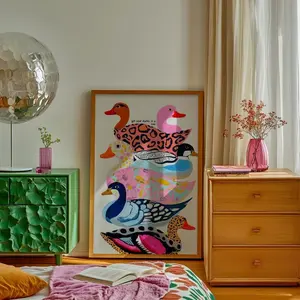 [poster]1pc, This is a beautifully designed, high-quality canvas poster  funny colorful duck art print, trendy animal pattern kitsch dopamine canvas painting, living room decoration, bedroom aesthetic design, gift for friends, housewarming gift