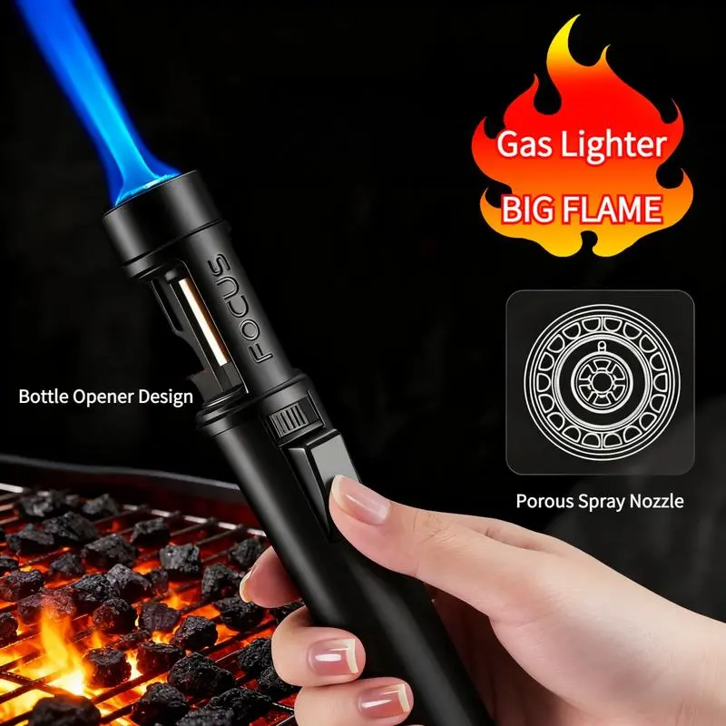 Windproof Blowtorch Lighter - Dual-Purpose Lighter with Adjustable Flame Spray, 360-Degree Rotatable Ignition, Portable for Camping, Barbecuing (Butane Gas Not Included)