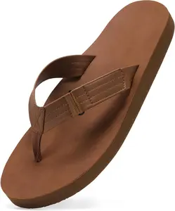 ZURIN Genuine Leather Flip Flops for Men with Double-layer Arch Support Adjustable Strap Comfortable Summer Beach Sandals Slip On Slippers Soft Cushion Footbed Outdoor Footwear - Boy