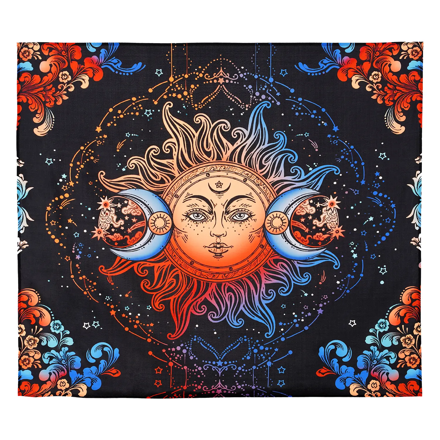 VEVOR Sun and Moon Tapestry Psychedelic Mystic Floral Aesthetic Wall Blanket for Home Decor 50.39 x 57.87 Inches Premium Polyester HD Print Vintage Style