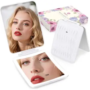 1X/10X Magnifying Makeup Mirror with 3 Colored Lights and, 2700mAh LED Mirror for Home, and Travel (Pearl White, with LED Lights)