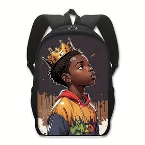 2 Styles Black King Boy Print Backpack Durable 600D Oxford Cloth School Bag Adjustable Breathable Strap Large Capacity Fits 15in Laptop for Kids Teens School Travel Outdoor Use