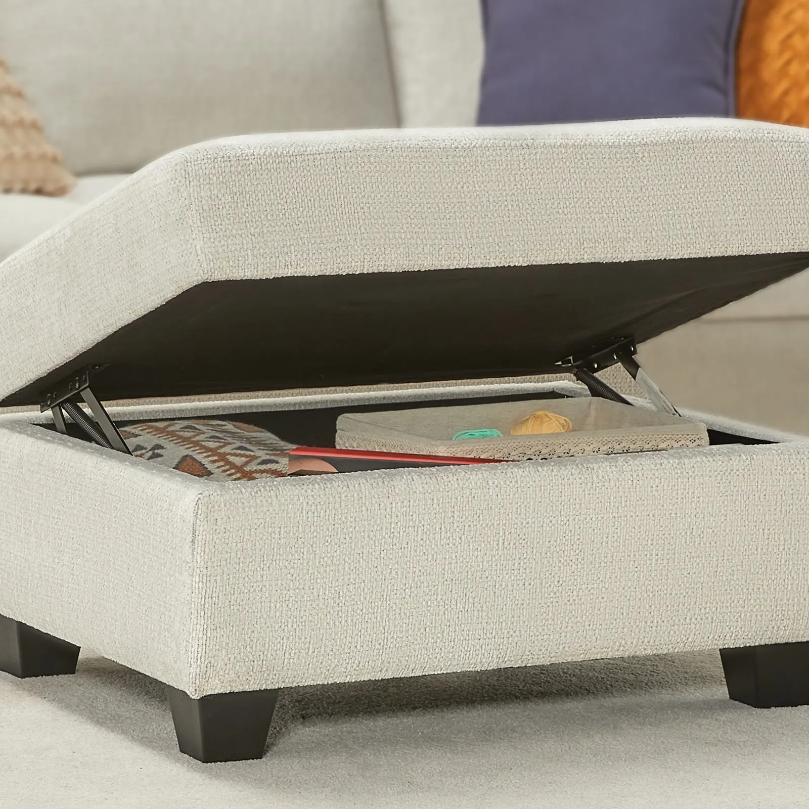 Chenille-Beige Ottoman