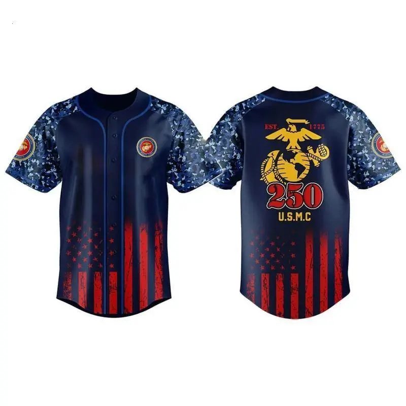 Vintage USMC 250 Year Anniversary Baseball Jersey Shirt, Marines 250th Birthday Graphic Shirt