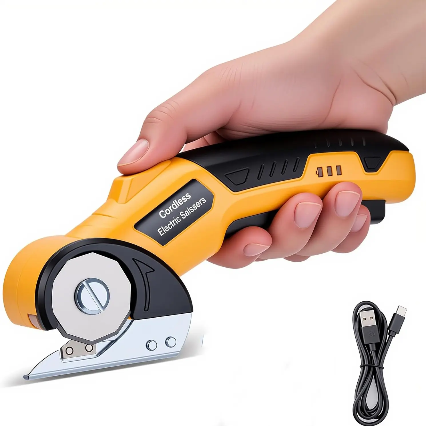 Rechargeable Cardboard Cutter, Circular Blade Electric Box Cutter, 4v Upgraded Power Motor, Safety Lock and LED Light, Strong Paper and Carpet Cutting Tool