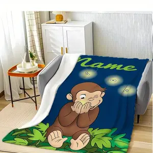 Customizable Curious George cartoon character printed flannel blanket, soft and suitable for camping, travel or sofa,Halloween gift for children,50*40 blanket plushthin quilt holiday gift Intense Nacho Printed Flannel Blanket
