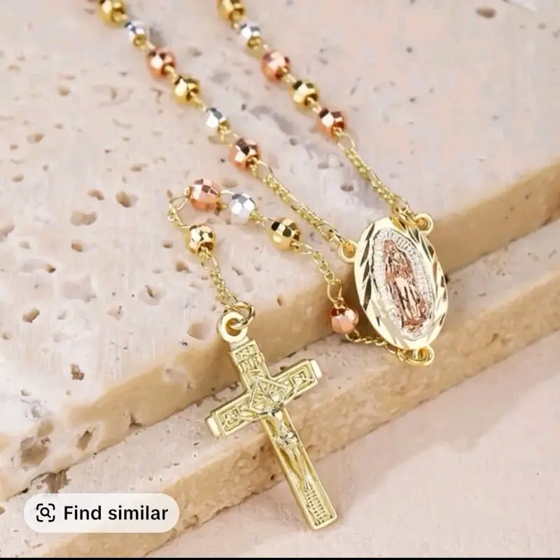 14K Gold Plated Rosary and Bracelets for Men and Women Elegant Cross Design Unisex Jewelry