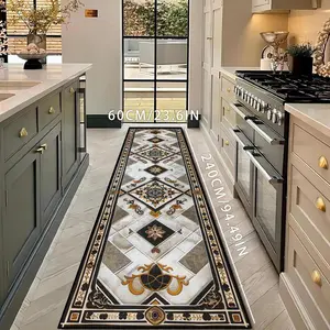 Geometric Floral Pattern Kitchen Runner Rug, 1 Count Non-slip Kitchen Mat, Rectangle Home Decor Floor Mat for Kitchen Living Room Bedroom, Boho Runner Rug, Modern Runner Rug