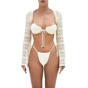 Chica Bell-Sleeved Bolero | Beige Crochet