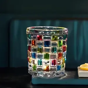 Hand-Drawn Colorful Glass Whiskey Cup, Romantic Rainbow Crystal Drinking Glass, Ideal Wedding and Kitchen Decor, Valentine's Day Gift