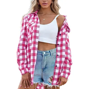ZEAGOO Women's Flannel Shirts Long/Roll Up Sleeve Collared Button Down Plaid Shirt Casual Work Tops Thin Short