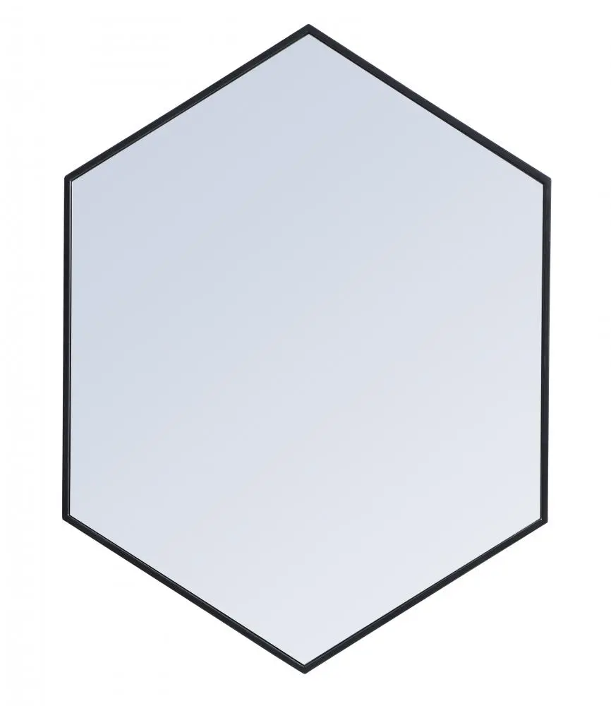 Elegant Decor MR4430BK 30 in. Black Metal Frame Horizontal Hexagon Beveled Edge Glass Wall Mirror - Slimline, Contemporary, Mountable, Aesthetic/Artistic Decorative Wall-Mounted, 29.25x39.125x0.16 in. Home Supply, Wall Hanging