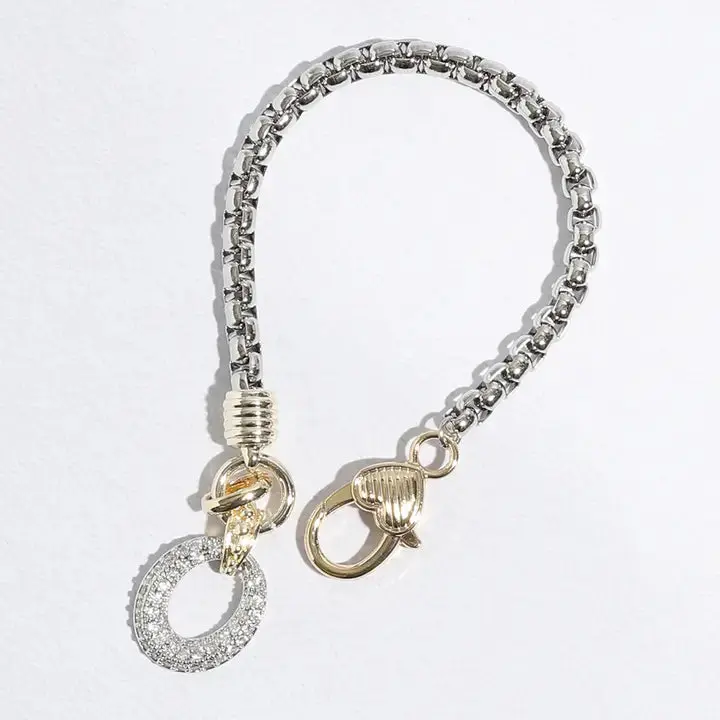 Two Tone Cz Paved Oval Charm Bracelet